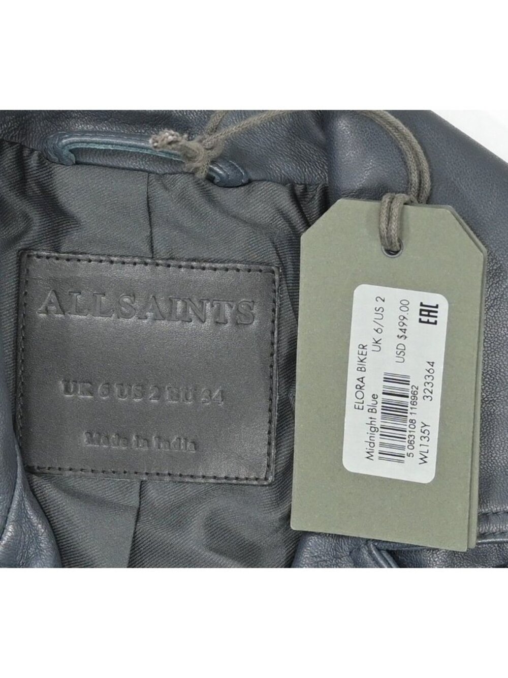 AllSaints Elora Biker Jacket in Midnight Blue - Picture 3 of 5